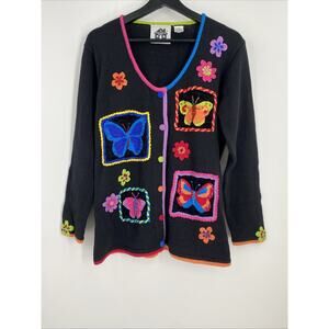 Storybook Knit Butterfly Conservatory Crochet Cardigan Women’s Size Small 1120